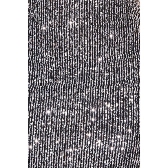 Silver Sequins Long Sleeve One Shoulder Bodycon Mini Dress - Picture 10 of 12